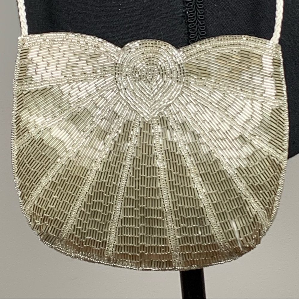 Handmade Beaded Evening Bag Crossbody White‎ Cream  Wedding Prom Formal Purse